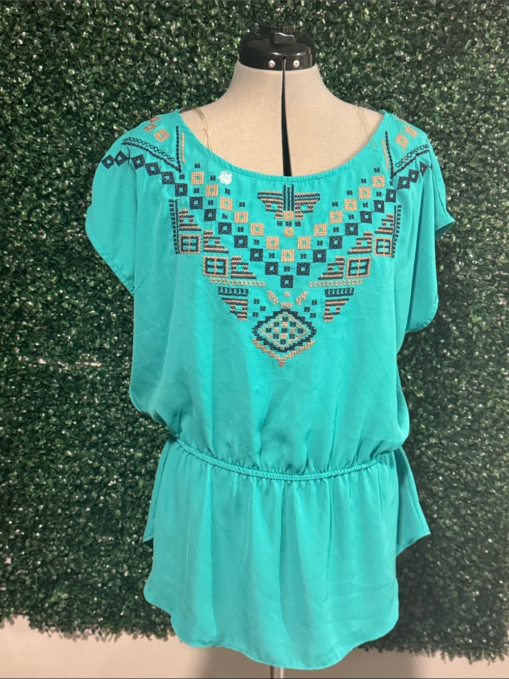 Maurices Teal Embroidered Peplum Blouse